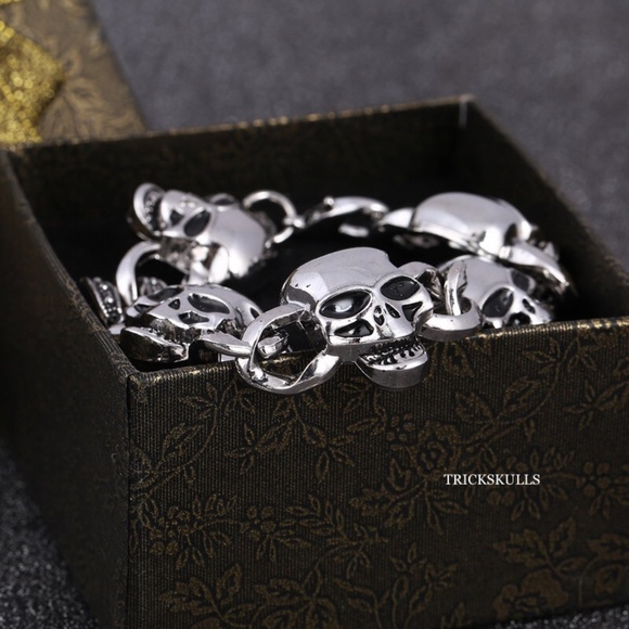 Skull Link Chain Bracelet Classic Retro Gothic Punk Skulls Streetwear New! - Picture 9 of 11